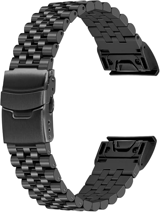 YISIWERA 5 Round Strap Compatible for Garmin Fenix 6X 6X Pro Sapphire Editions Fenix 5X Plus Fenix 3 HR Sapphire 26mm Stainless Steel Watch Band Black