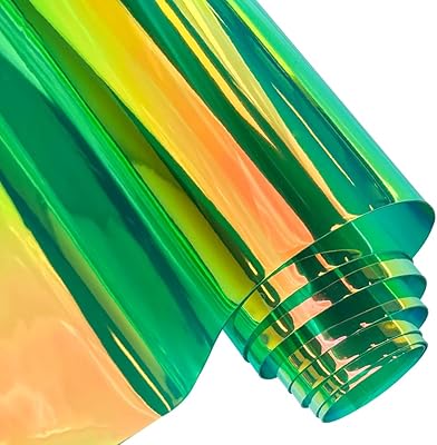 ONEART | 16 Gauge Holographic Iridescent Plastic Vinyl, 16x54 Transparent Vinyl Fabric-Green