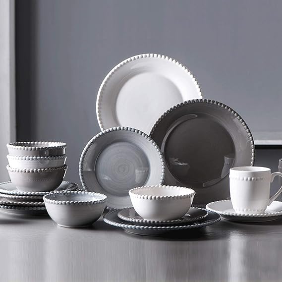 High-End Dinner Set,Ceramics Dinner Sets, 24 Pieces Pearl Edge Porcelain Dinnerware Set Vintage Relief Mug Cereal Bowl and Steak Plate for Wedding Housewarming Gift