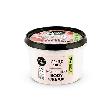 Organic Shop Lychee & 5 Essential Oils Nourishing Body Cream, 100% Vegan & Organic, Daily Hydration & Moisturizer, Body, Face, Hand & Foot Natural Lotion, Intensive Care & Skin Hydration. 250ml