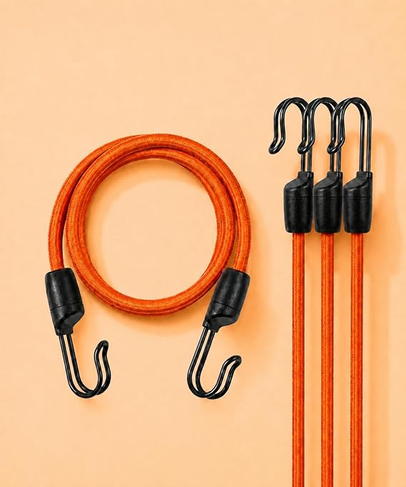 Kancalı Bagaj Gergi Lastiği - Paslanmaz Çelik Çift Kancalı, Motor ve Bisiklet Sabitleme Lastiği - 3 Adet (Turuncu, 60cm)