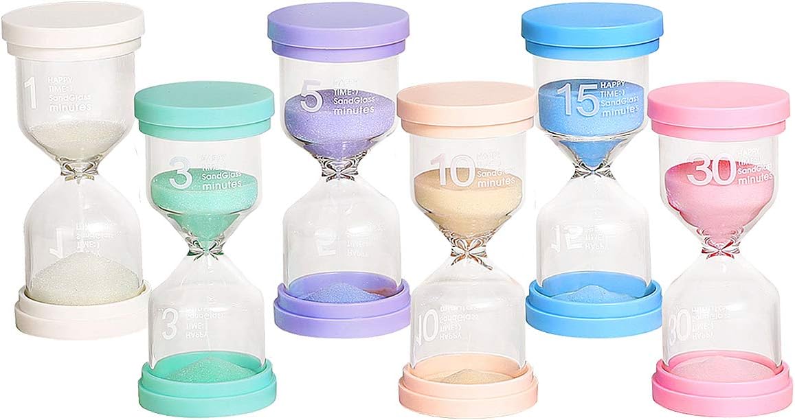 Toirxarn Sand Timers for Classroom & Kids - Multi-Color Hourglass Set, 1, 3, 5, 10, 15, 30 Minute Time Management for Children Brushing Teeth, Homework, School Teaching, Home & Kitchen Quiet Timer