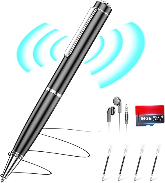 64GB Digital Voice Recorder - ZIPCIDE Digital Voice Activated Recorder with AI-Intelligent Noise Reduction, Voice Activated Sound Audio Tap Recorder Device for Lectures Meetings, Work, Interviews