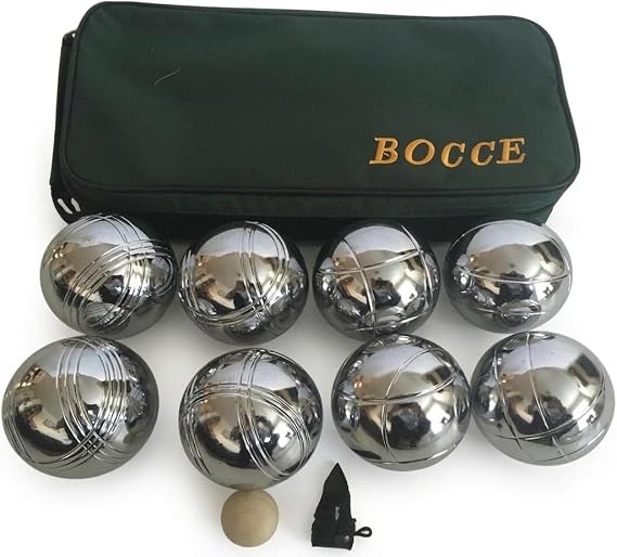 BuyBocceBalls Listing - 73mm Metal Bocce and Petanque Set with 8 Silver Balls and Black Bag - Single