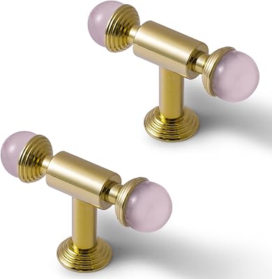 4 Pack Single Hole Crystal Brass Cabinet Pulls Decorative Drawer Pulls Modern Cupboard Door Handles for Dresser Drawer Closet, Bright Gold and Pink Crystal, XS