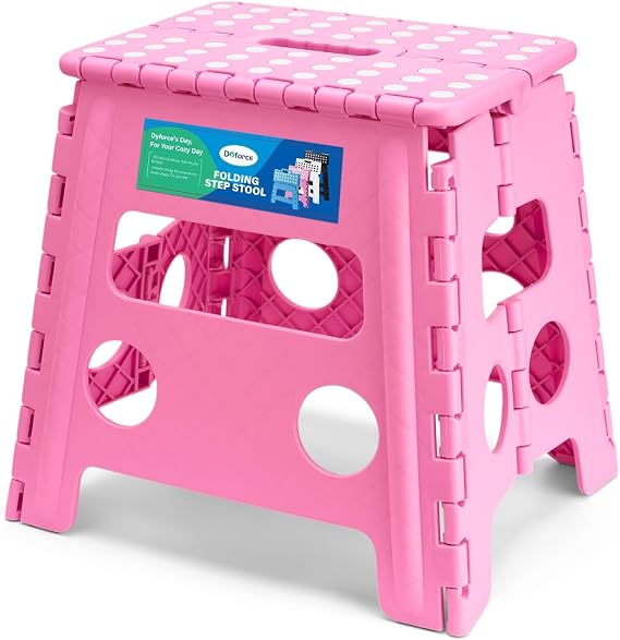 Dyforce Folding Step Stool 13 Inch,300lbs Foldable Stool for Adults & Kids | Stepping Stool Pink,Non-Slip Plastic Compact Foot Stool with Carry Handle,Lightweight for Bathroom Kitchen Bedroom Garden