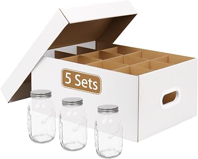 5 Pcs Mason Jar Storage Containers, Canning Jar Storage Boxes with Dividers and Handle, Cardboard Mason Jar Organizer Box Fit 32 oz Jars