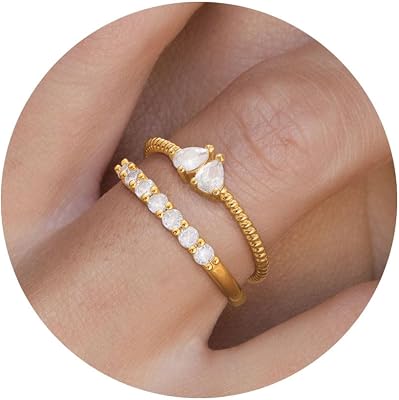 KAERUN Cubic Zirconia Gold Rings for Women Non Tarnish 14K Gold Plated Diamond Wedding Promise Engagement Rings Stackable Fashion Dainty Gold Knuckle Women Rings Set Size 6 7 8 9 10 11