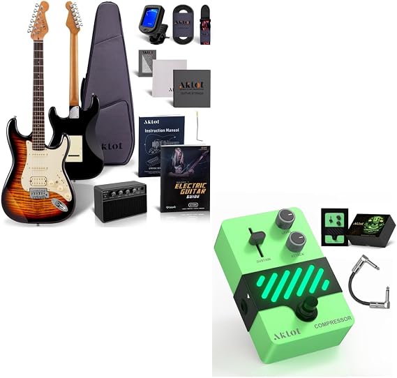 AKLOT Stryde Electric Guitar Kit with Compressor Guitar Pedal, Inferno Burst