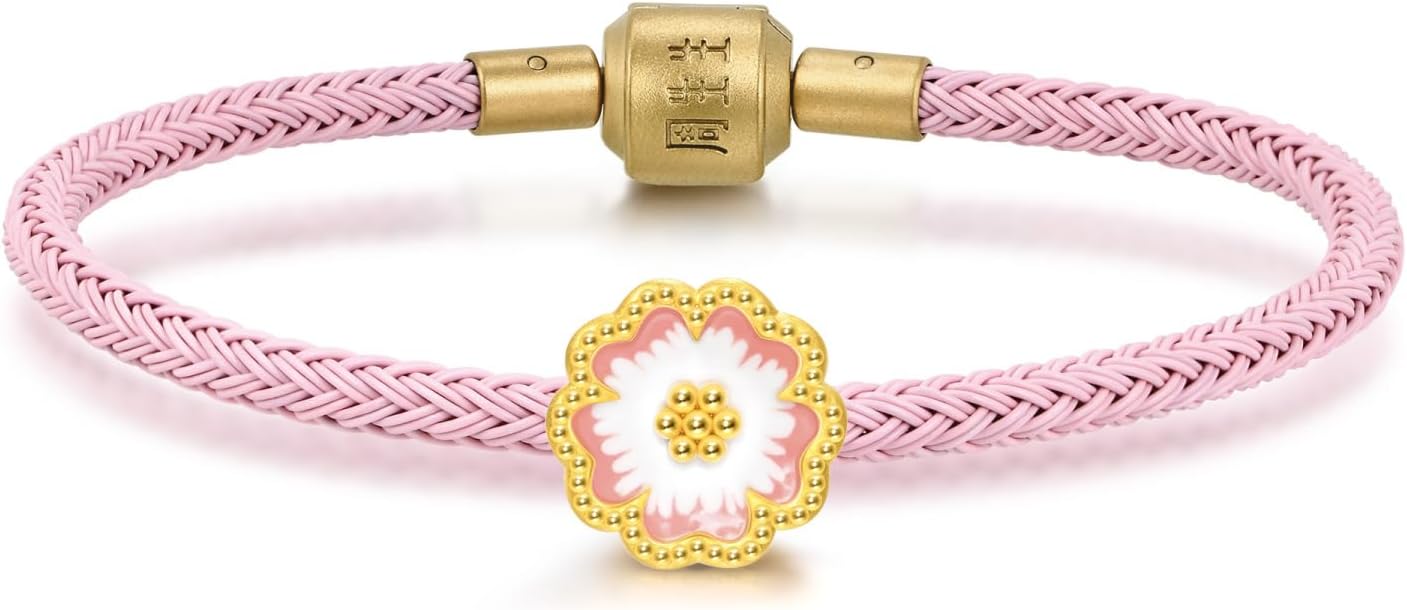 CHOW SANG SANG 999 24K Gold V&A Cherry Blossom Charm Bracelet for Women 17CM 95244C