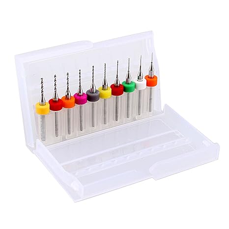 10-Piece Carbide Micro Drill Bit Set 0.3-1.2mm 3.175mm Shank for PCB Circuit Board Precision Drilling