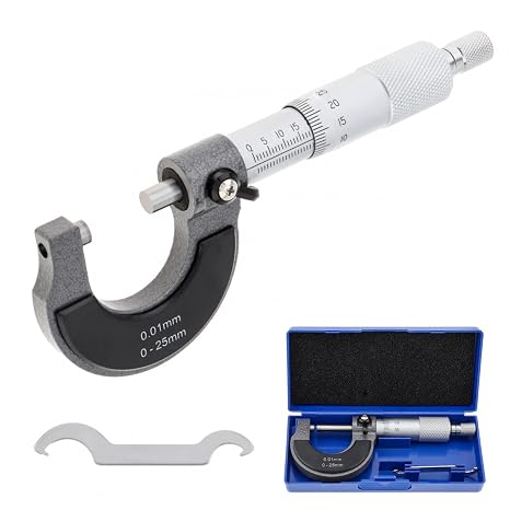 Outside Micrometer, Ratchet Stop, 0-25mm Range, 0.01mm Graduation, +/-0.004mm Accuracy, Precision Machinist Tool