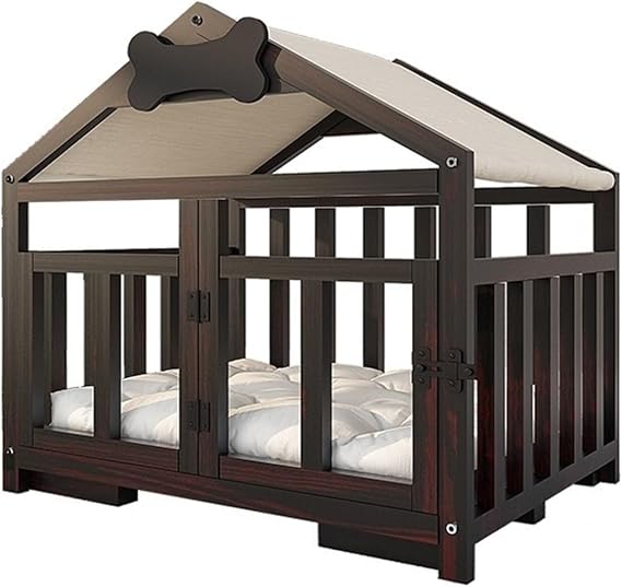 Wooden Dog House Pet House Dog Crate House with Soft Cushion and Door Solid Wood Pet Kennel Indoor for Small Medium Dogs,Ideal for Home