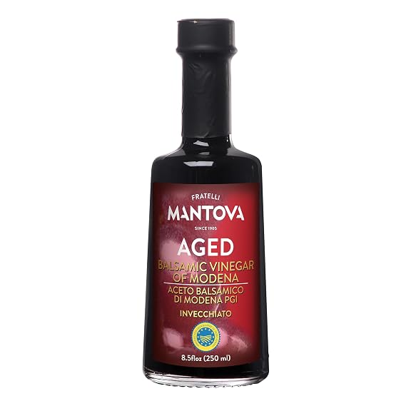 Mantova Aged Balsamic Vinegar of Modena, IGP, Perfect for Salad Dressing, Vinaigrette, Marinades, Desserts and Cocktails, 8.5 oz.
