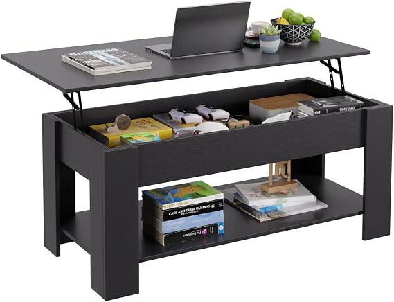 FDW | 47" Lift Top Coffee Table | Black | with Hidden Storage