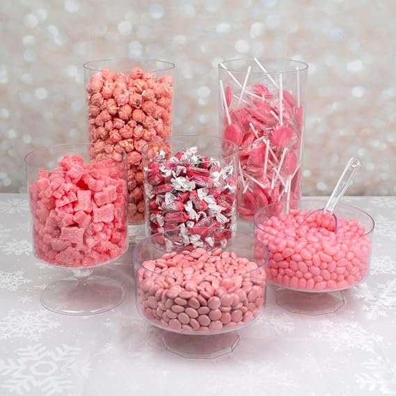 8 Pounds Pink Candy Buffet Party Table (Feeds 24-36 People) - Candy Only | Includes Jelly Beans, Lollipops, Popcorn, Fruit Chews, Sugar Sanded Gummy Bears, Chocolate Gems
