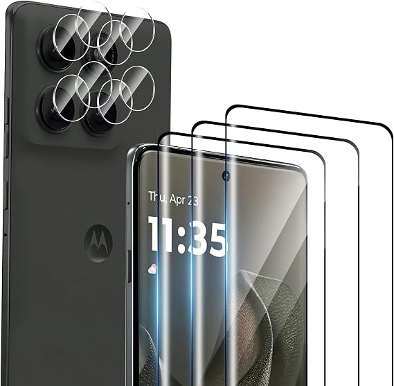 [3 Pack] Designed for Motorola Edge 2025 Screen Protector + [2 Pack] Moto Edge 2025 Camera Lens Tempered Glass protector.9H Hardness,Bubble-Free,Anti-Fingerprint[Easy Installation]