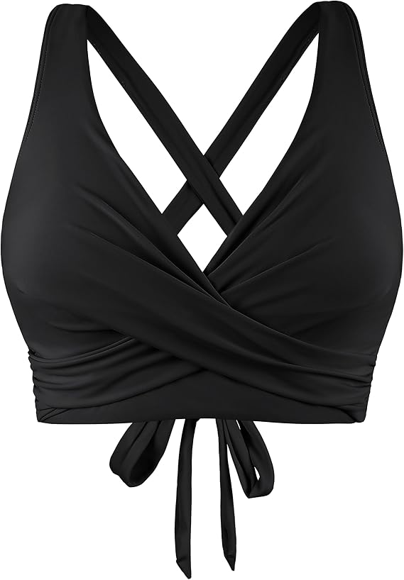 Women's Underwire Bikini Top Only V Neck Criss Cross Push Up Full Coverage Swimsuit Top Bathing Suits