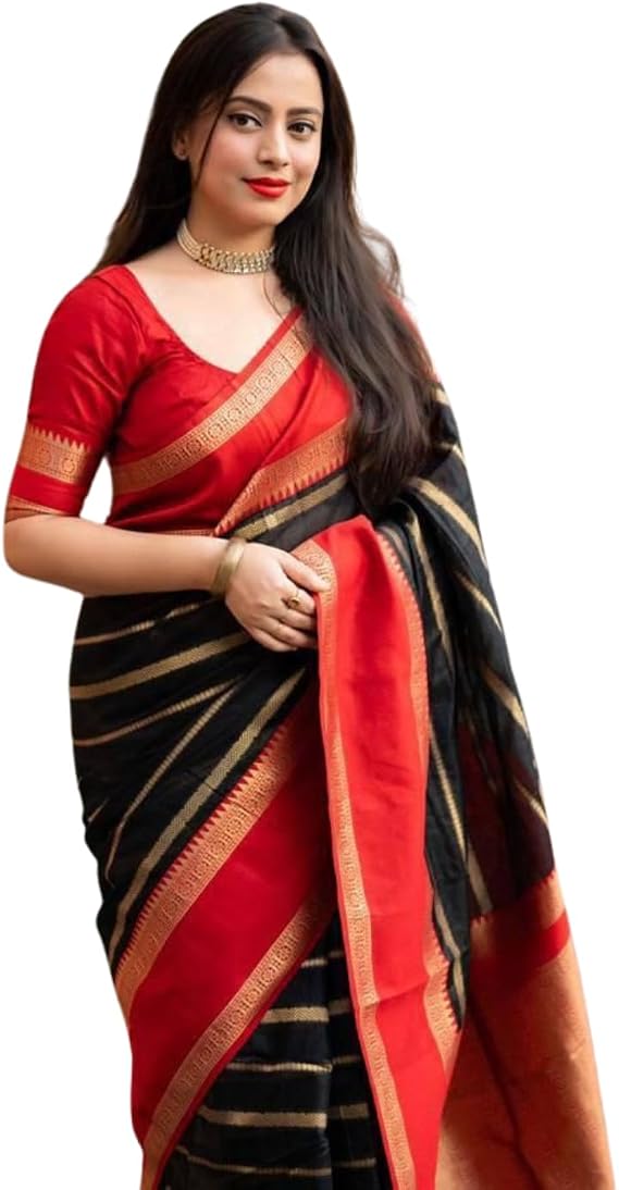 Traditional Handloom Cotton Saree with Ethnic Pallu & Designer Border |  with Matching Blouse Piece