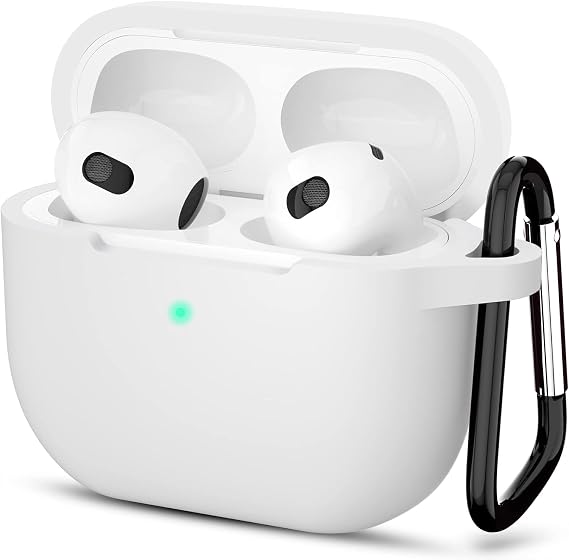 URUCHI AirPods 3. Nesil ile Uyumlu İnce ve Hafif Silikon Kılıf, Yumuşak Esnek Tasarım, Anahtarlıklı, Kablolu ve Kablosuz Şarj Uyumlu – Beyaz (A2564 A2565 A2566)