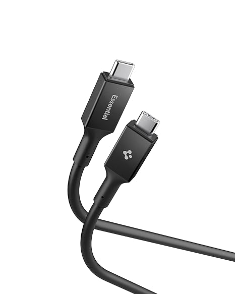 Spigen USB-C to USB-C 1.2 Metre Kablo 240W Güç/PPS 2.0 Super Hızlı Şarj / 40Gbps (E-Marker Çip) Data / 8K Görüntü Aktarım / USB4 Gen3 Type-C Ekstra Dayanıklı Siyah - ACA09461 (Spigen TR Garantili)