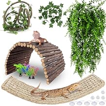 HERCOCCI Bearded Dragon Tank Accessories, Large Reptile Bridge Hammock Flexible - Jungle Climbing Vines and Leaves with Suction Cups Habitat Decor for Hiding& Climbing Snake Gecko Lizard Chameleon