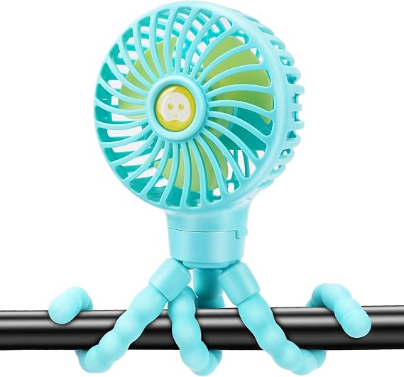Portable Stroller Fan USB Clip on Fan Rechargeable Small Personal Mini with Removable Flexible Tripod 3 Speed 360 Rotate Can Handheld and Desk for Stroller Car Seat Crib Travel Outdoor (Blue-1)