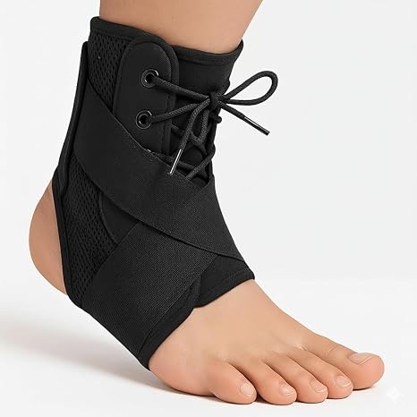 Ankle Brace lace up Stabilizers Adjustable Ankle Support for Sports Protect, Sprained Ankle, Ligament Damage, Injury Recovery (Black, Medium)