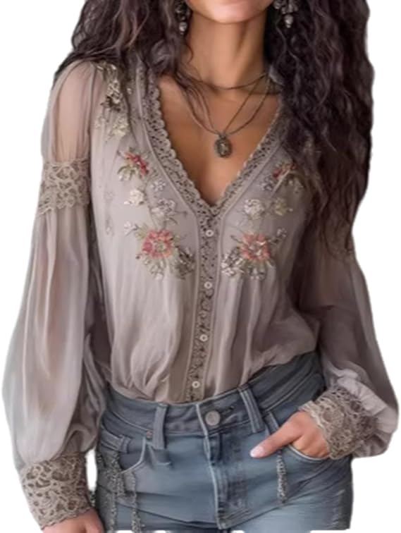 Elegant Tops for Women Classy Long Sleeve V Neck Button Down Sheer Chiffon Blouses for Women 2026