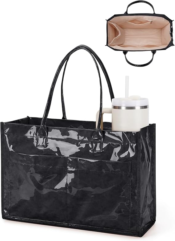 Wandering Nature Vinyl Waterproof Tote Bag W/Top Handle Multi Pocket Work