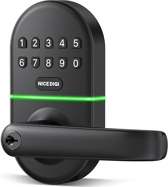 Keypad Door Lock with Handle, Smart Keyless Entry with Code for Front Door