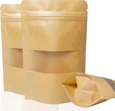 80pcs Kraft Stand Up Pouches with Matte Window,Ziplock 5.9 x 8.6in Storage Bags for Food,Non-Food Items Home and Business, Brown