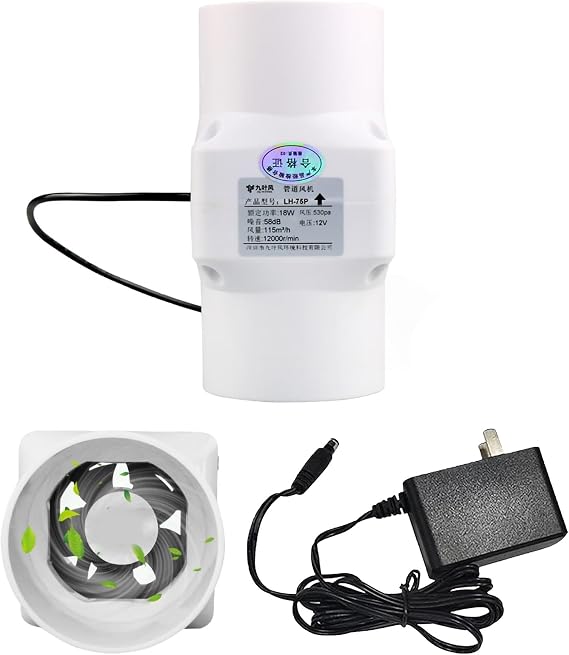 3 Inch 75mm Intake Fume Extractor Blower 18W 12V Inline Duct Fan Quiet Fan Filter Duct Kit for Attic Kitchen Grow Tent (Size : Not Adjustable Speed)