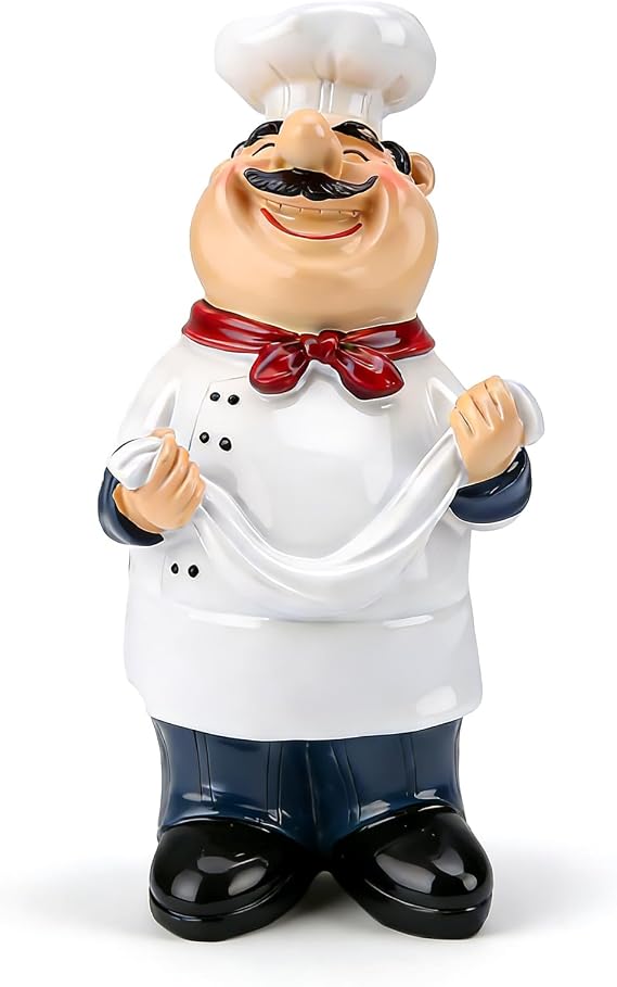 Chef Statue Kitchen Decor, Decorative Resin Happy Fat Chef Figurine Ornament Italian Chef Kitchen Decor for Counter Bistro Restaurant Coffee Shop Collectible Gifts, 2.5 X 7.6 In(Holding Noodle)
