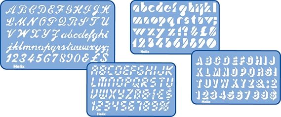Helix Assorted Font Lettering Guide 4 Piece Set (Script, Digital, Stripe, Shadow) (08500)
