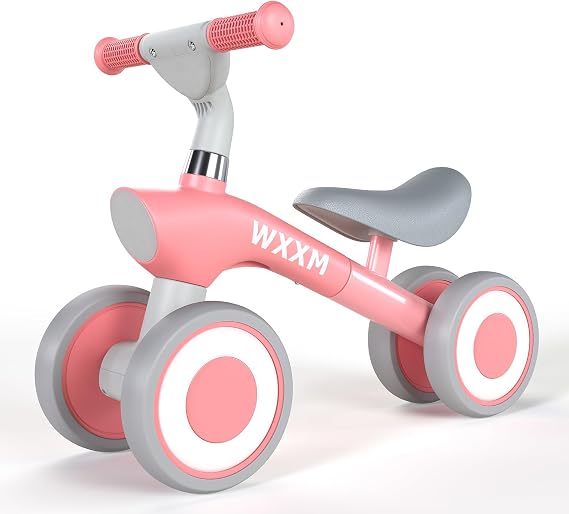 Toddler Balance Bike 4 Wheels for 1 Year Old, Anti-Tip Lightweight Plastic Bikes for Kids Aged 12-36 Months, No Pedal Learn to Ride, Durable & Colorful First Bike Birthday Gift