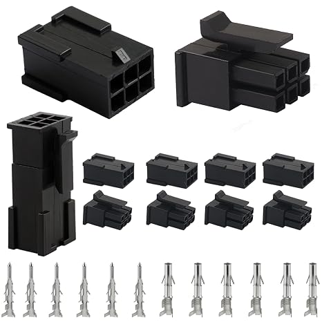 6 Complete Set - 6-Pin Male/Female Connectors (6 Circuit) w/14-20 AWG | 6 Pin Connector with Locking Terminals, Compatible with Molex Mlx Connector Kit