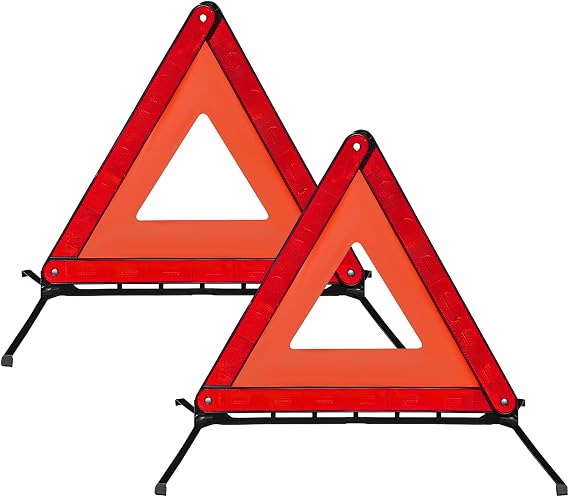 2 PCS Reflective Warning Triangle, Reflective Triangle Roadside Hazard Sign with Steel Bracket, Foldable Emergency Warning Signs for Vehicle Breakdown, Car Accessories