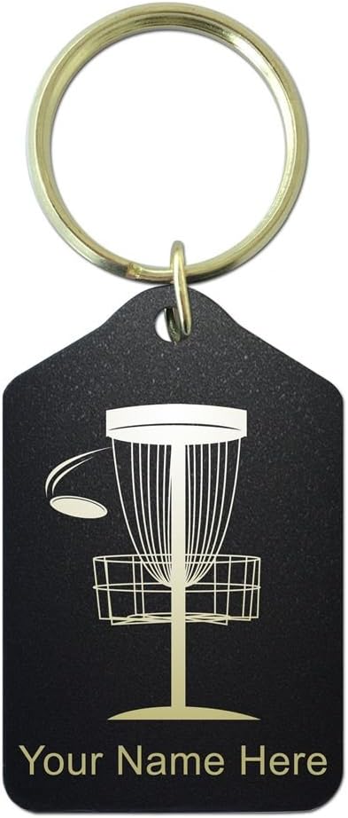 Keychain, Disc Golf, Personalized Engraving Included (Black Metal)