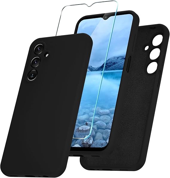 Compatible with Gabb Phone 4 Pro Case, Silicone Slim Case with Tempered Glass Screen Protector Soft Anti-Scratch Shockproof Cover Phone Case Black