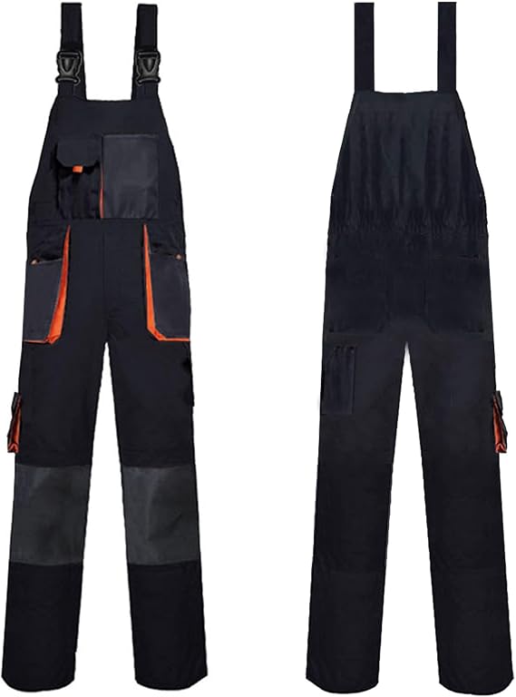 Bib Overalls for Men Sleeveless Workwear Adjustable Height Jumpsuits with Pockets and Elastic Waist