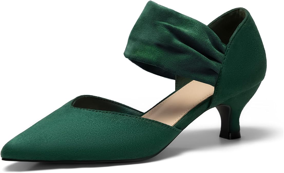 Womens Kitten Heels Pointed Toe Pumps Ankle Strap Wedding Shoes