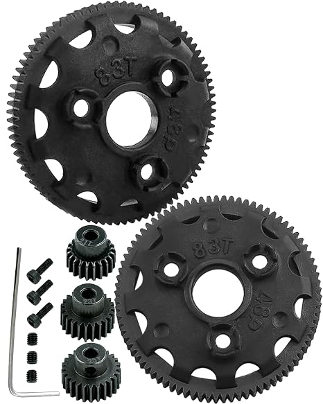 48P 83T Spur Gear Upgrades Part for 1/10 Slash 2WD Rustler Stampede Bandit VXL XL-5,Tough Nylon 2PCS RC 83T Spur Gear w/Pinions Gears Set(21T 23T 25T) Hops Up,Replace #4683
