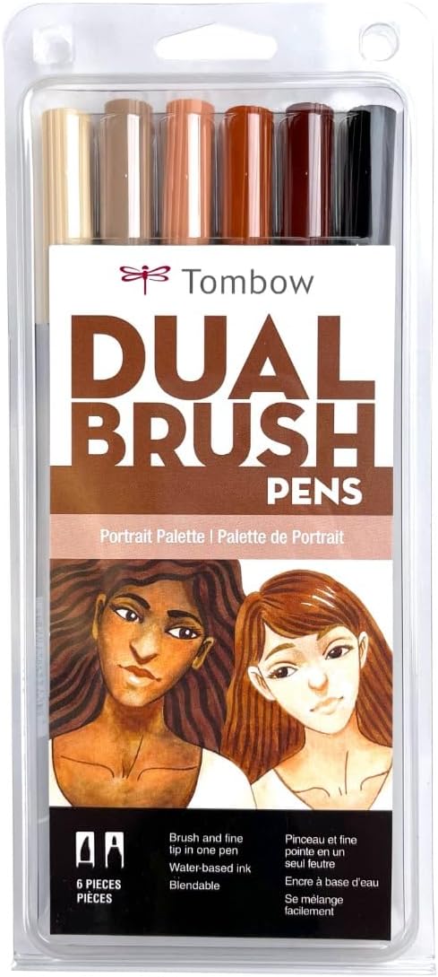 Tombow 56236 Dual Brush Pen Art Markers, Portrait, 6-Pack. Blendable, Brush and Fine Tip Markers
