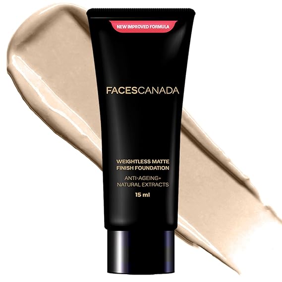 Faces Canada Weightless Matte Finish Foundation | Lightweight Full Coverage Makeup with Natural Extracts | Anti Aging Formula for Smooth, Shine Free, Long Lasting Look | 0.50 Fl Oz (15ml)