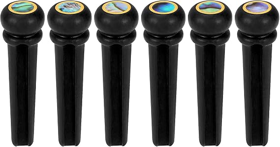 Blisstime 6pcs Ebony Guitar Pins Inlaid Abalone Dot Acoustic Guitar Replacement Parts