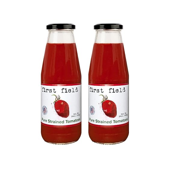 First Field Pure Strained Tomatoes 100% Jersey Fresh Tomatoes by the NJDA Gluten Free 24 oz Pack of 2