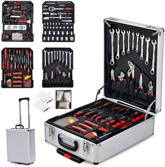 799 Pcs Hand Tool Kit Wrenches Socket Auto Repair Tool Combination Package Mixed Tool Set Hand Tool Kit with Aluminum Trolley Wheeled Case