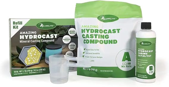 Alumilite HydroCast Refill Kit 2.2 lbs (1.7 lbs Part A + 8.5 oz Part B) Versatile Casting Kit for Beginners, Matte Ceramic Like Finish, Decorative Art, Home Decor, Coasters, Jewelry, Planter Pots