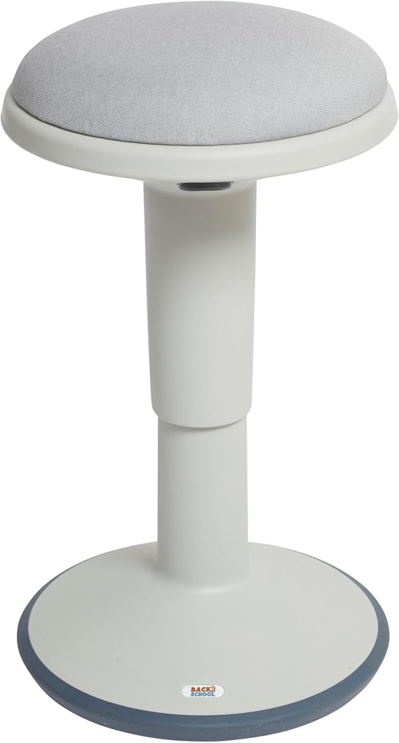 Back2School Express Adjustable Height Wobble Stool, Active Seating Chair with Padded Cushion, Ergonomic Flexible Desk Stool for Teens and Adults, Light Grey